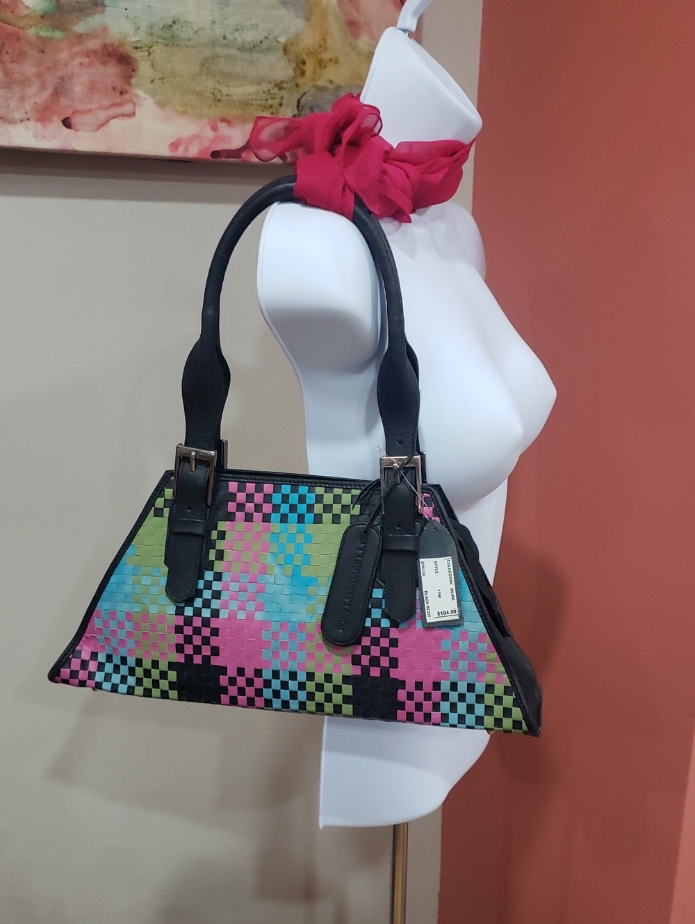 NEW! Body Language L.L.C. Multicolor  Top-Handle Bag - Pink, Blue & Green
